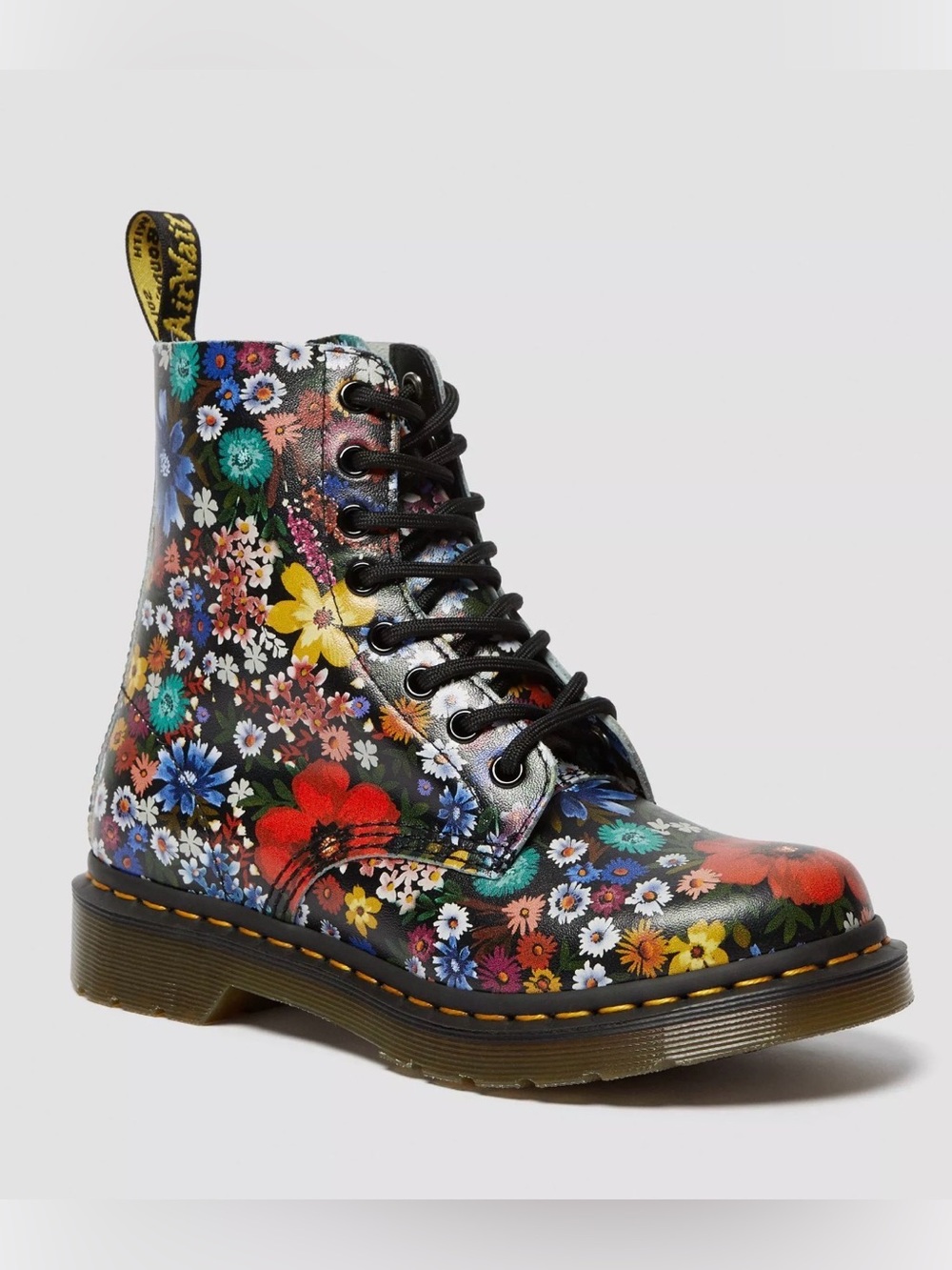 Dr Martens size 6 Floral Lace-Up Boots in Black